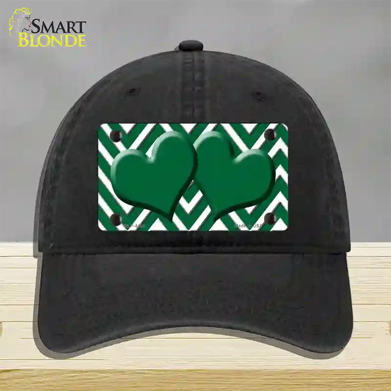 Green White Large Chevron Green Center Hearts Novelty License Plate Hat Unconstructed Cotton / Black