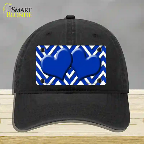 Blue White Large Chevron Blue Center Hearts Novelty License Plate Hat Unconstructed Cotton / Black