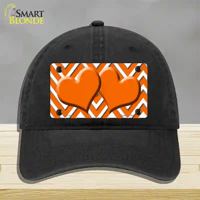 Orange White Large Chevron Orange Center Hearts Novelty License Plate Hat Unconstructed Cotton / Black