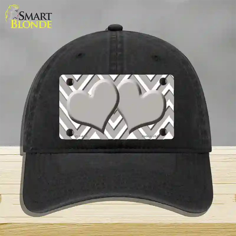 Grey White Large Chevron Grey Center Hearts Novelty License Plate Hat Unconstructed Cotton / Black