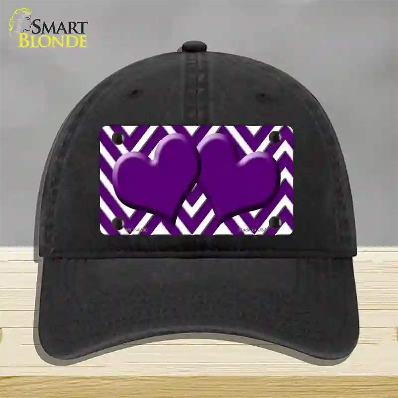 Purple White Large Chevron Purple Center Hearts Novelty License Plate Hat Unconstructed Cotton / Black