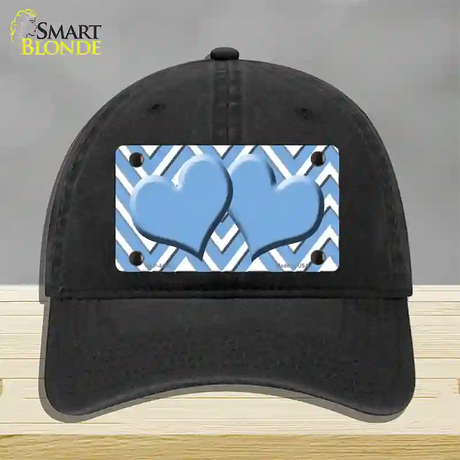 Light Blue White Large Chevron Light Blue Center Hearts Novelty License Plate Hat Unconstructed Cotton / Black