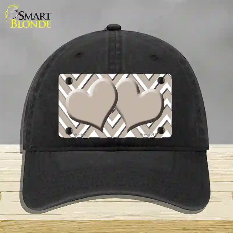 Tan White Large Chevron Tan Center Hearts Novelty License Plate Hat Unconstructed Cotton / Black