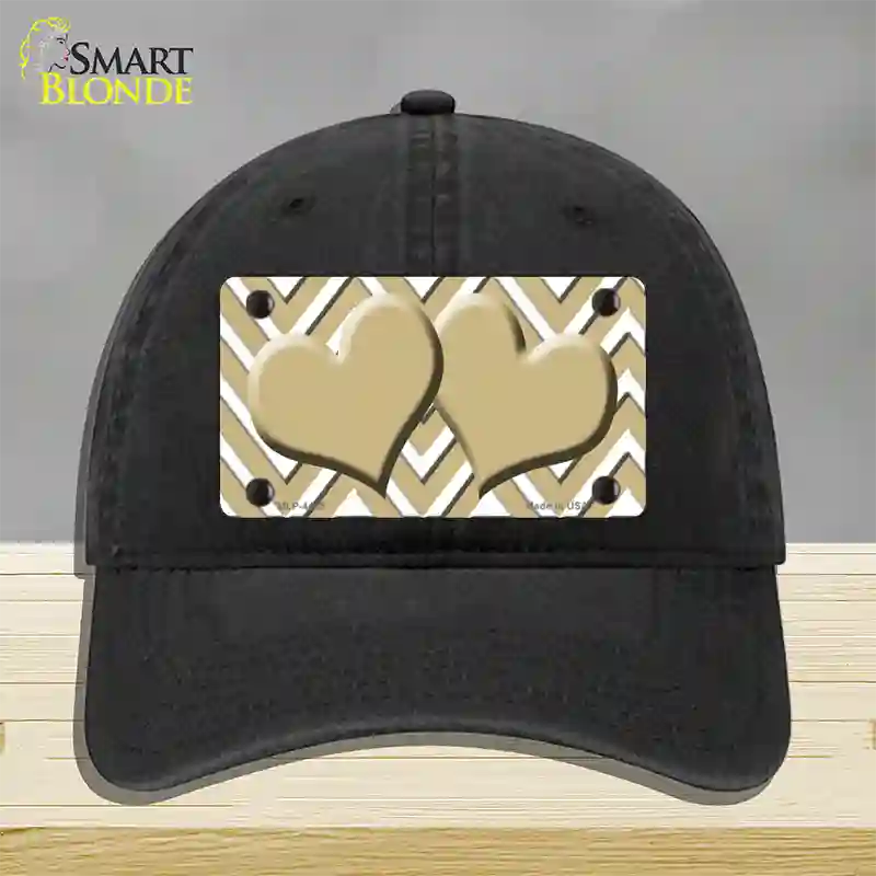 Gold White Large Chevron Gold Center Hearts Novelty License Plate Hat Unconstructed Cotton / Black