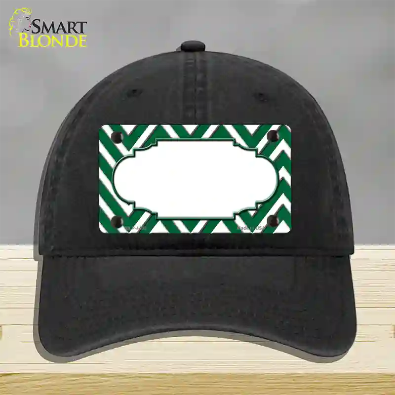 Green White Large Chevron Center Scallop Novelty License Plate Hat Unconstructed Cotton / Black