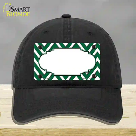 Green White Large Chevron Center Scallop Novelty License Plate Hat Unconstructed Cotton / Black