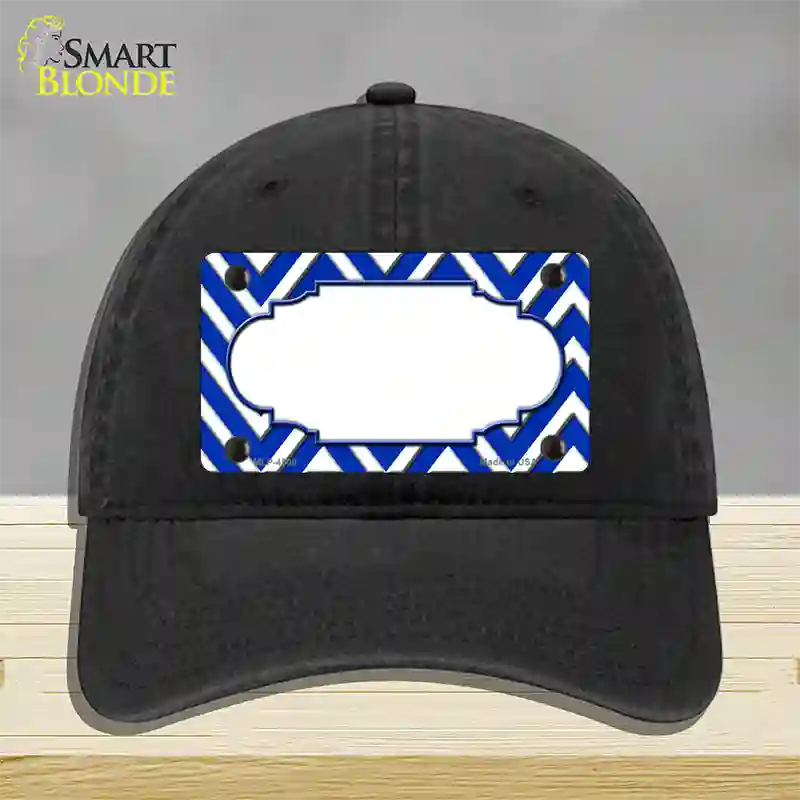 Blue White Large Chevron Center Scallop Novelty License Plate Hat Unconstructed Cotton / Black