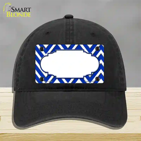 Blue White Large Chevron Center Scallop Novelty License Plate Hat Unconstructed Cotton / Black