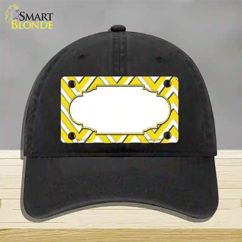 Yellow White Large Chevron Center Scallop Novelty License Plate Hat Unconstructed Cotton / Black