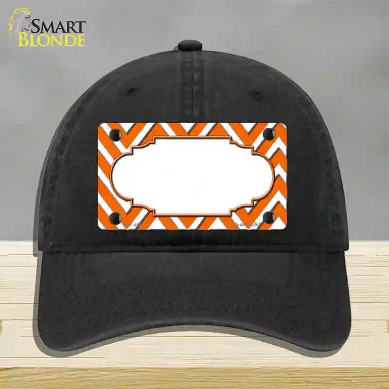 Orange White Large Chevron Center Scallop Novelty License Plate Hat Unconstructed Cotton / Black