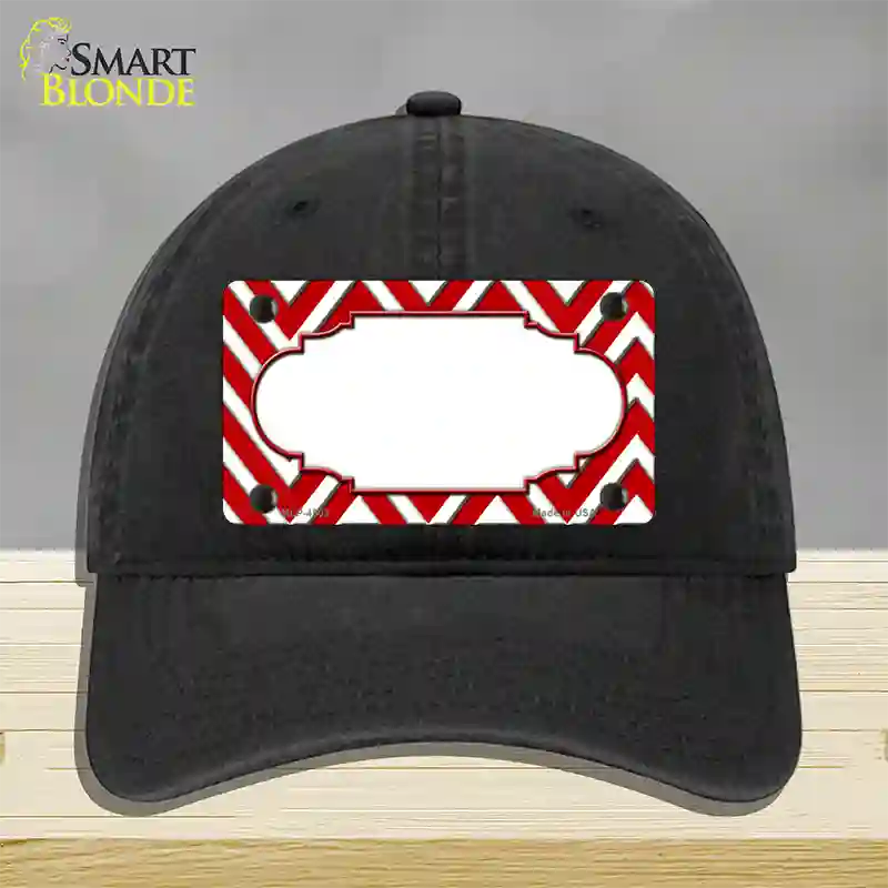 Red White Large Chevron Center Scallop Novelty License Plate Hat Unconstructed Cotton / Black