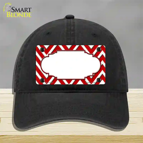 Red White Large Chevron Center Scallop Novelty License Plate Hat Unconstructed Cotton / Black