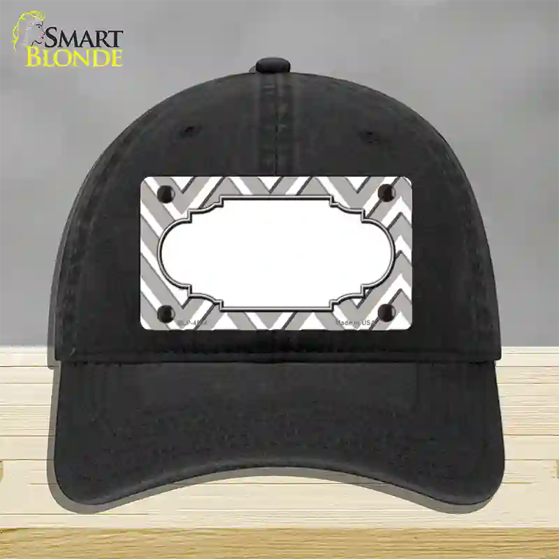 Grey White Large Chevron Center Scallop Novelty License Plate Hat Unconstructed Cotton / Black