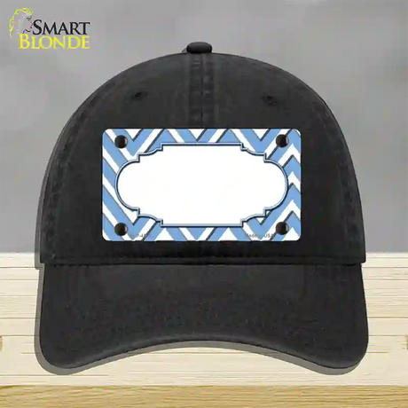 Light Blue White Large Chevron Center Scallop Novelty License Plate Hat Unconstructed Cotton / Black