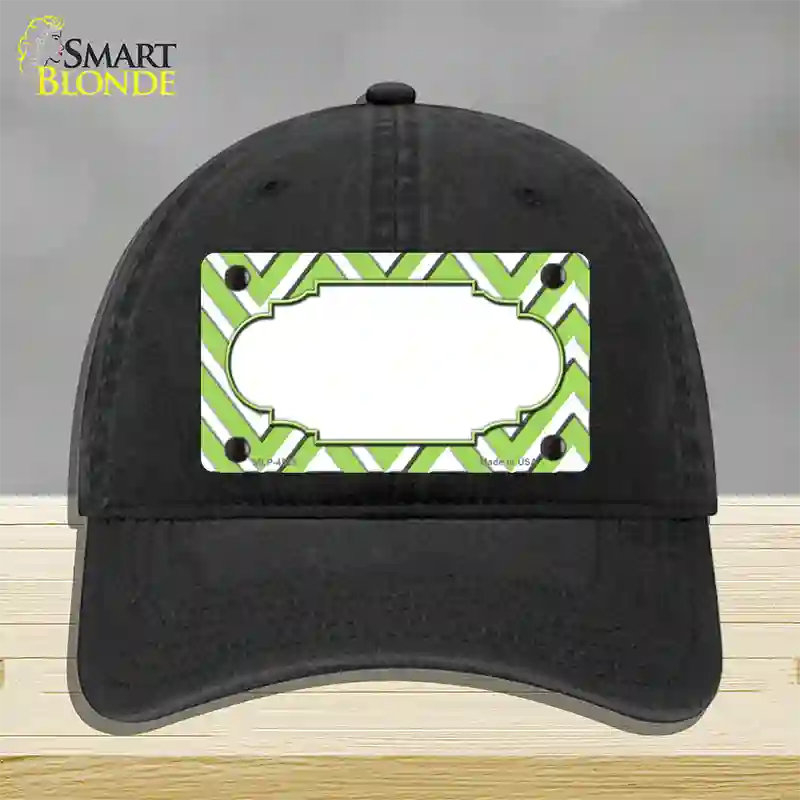 Lime Green White Large Chevron Center Scallop Novelty License Plate Hat Unconstructed Cotton / Black