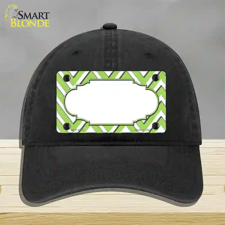 Lime Green White Large Chevron Center Scallop Novelty License Plate Hat Unconstructed Cotton / Black