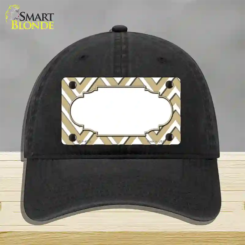 Gold White Large Chevron Center Scallop Novelty License Plate Hat Unconstructed Cotton / Black