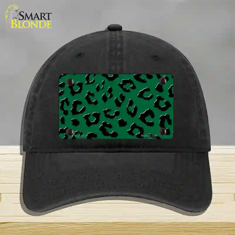 Green Black Cheetah Novelty License Plate Hat Unconstructed Cotton / Black