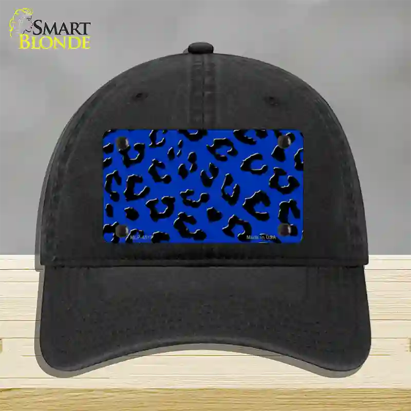 Blue Black Cheetah Novelty License Plate Hat Unconstructed Cotton / Black