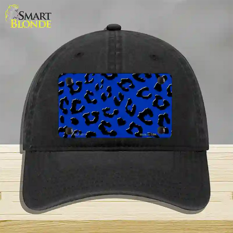 Blue Black Cheetah Novelty License Plate Hat Unconstructed Cotton / Black