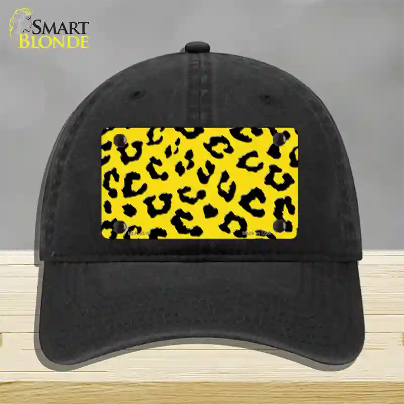 Yellow Black Cheetah Novelty License Plate Hat Unconstructed Cotton / Black