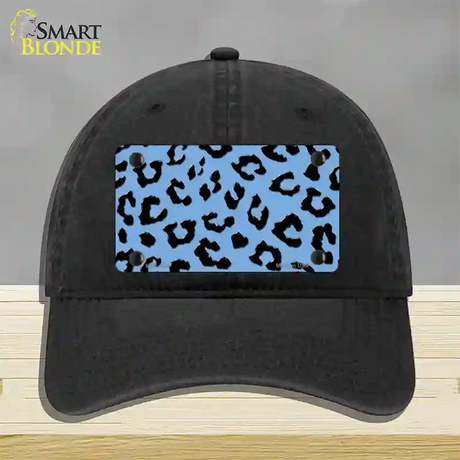 Light Blue Black Cheetah Novelty License Plate Hat Unconstructed Cotton / Black