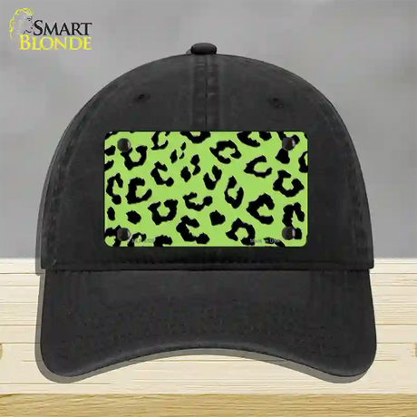 Lime Green Black Cheetah Novelty License Plate Hat Unconstructed Cotton / Black