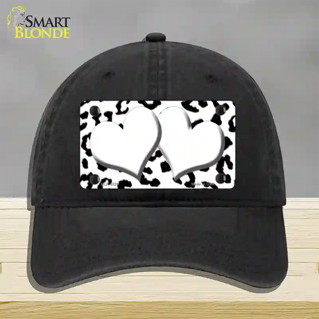 White Black Cheetah White Center Hearts Novelty License Plate Hat Unconstructed Cotton / Black