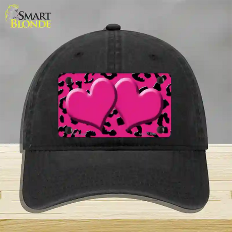 Pink Black Cheetah Pink Center Hearts Novelty License Plate Hat Unconstructed Cotton / Black