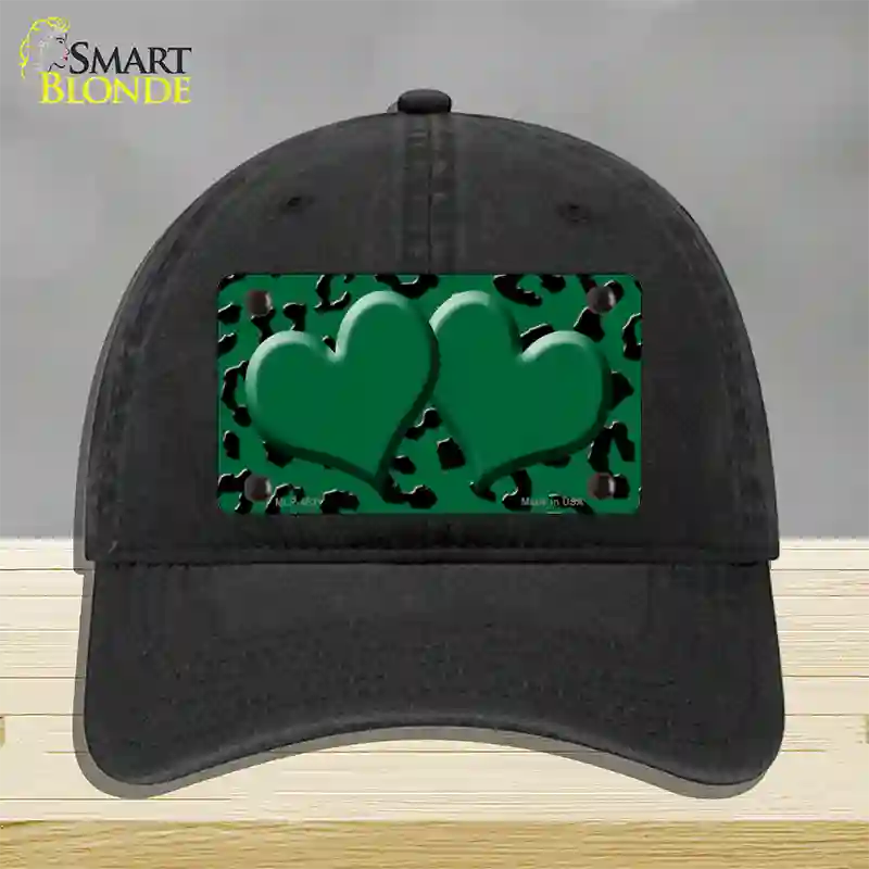 Green Black Cheetah Green Center Hearts Novelty License Plate Hat Unconstructed Cotton / Black