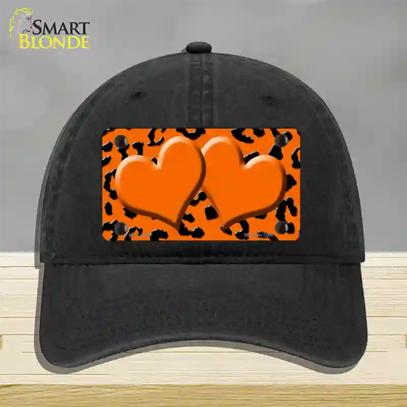 Orange Black Cheetah Orange Center Hearts Novelty License Plate Hat Unconstructed Cotton / Black