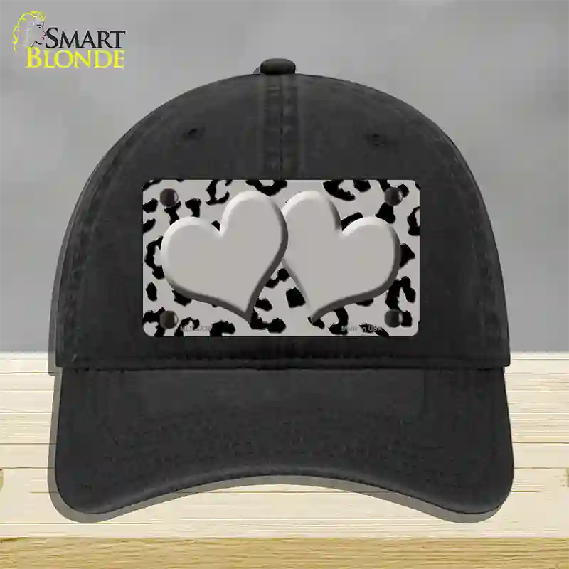 Grey Black Cheetah Gray Center Hearts Novelty License Plate Hat Unconstructed Cotton / Black