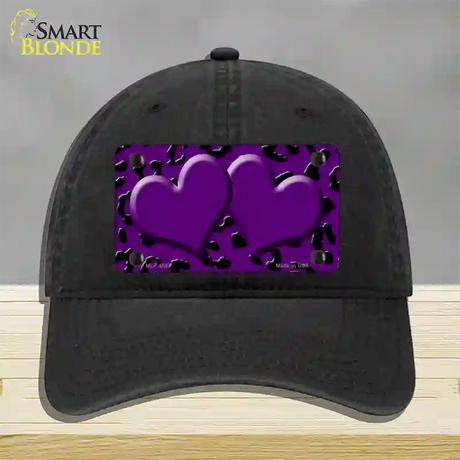 Purple Black Cheetah Purple Center Hearts Novelty License Plate Hat Unconstructed Cotton / Black