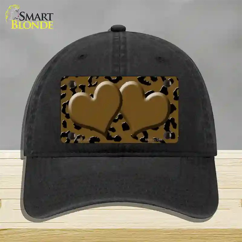 Brown Black Cheetah Brown Center Hearts Novelty License Plate Hat Unconstructed Cotton / Black