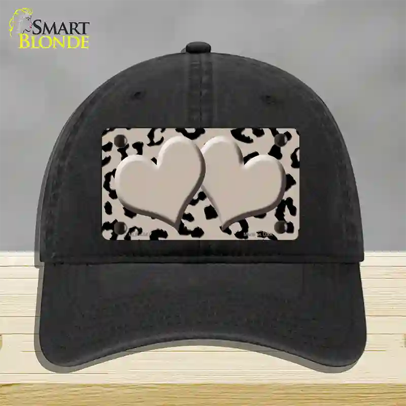 Tan Black Cheetah Tan Center Hearts Novelty License Plate Hat Unconstructed Cotton / Black