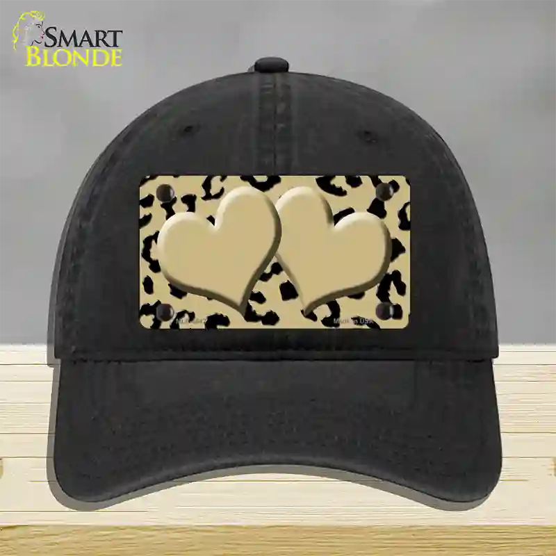 Gold Black Cheetah Gold Center Hearts Novelty License Plate Hat Unconstructed Cotton / Black