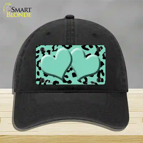 Mint Black Cheetah Mint Center Hearts Novelty License Plate Hat Unconstructed Cotton / Black