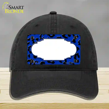 Blue Black Cheetah Scallop Novelty License Plate Hat Unconstructed Cotton / Black