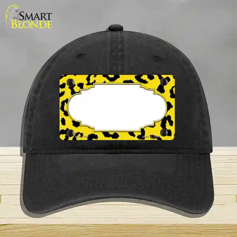 Yellow Black Cheetah Scallop Novelty License Plate Hat Unconstructed Cotton / Black