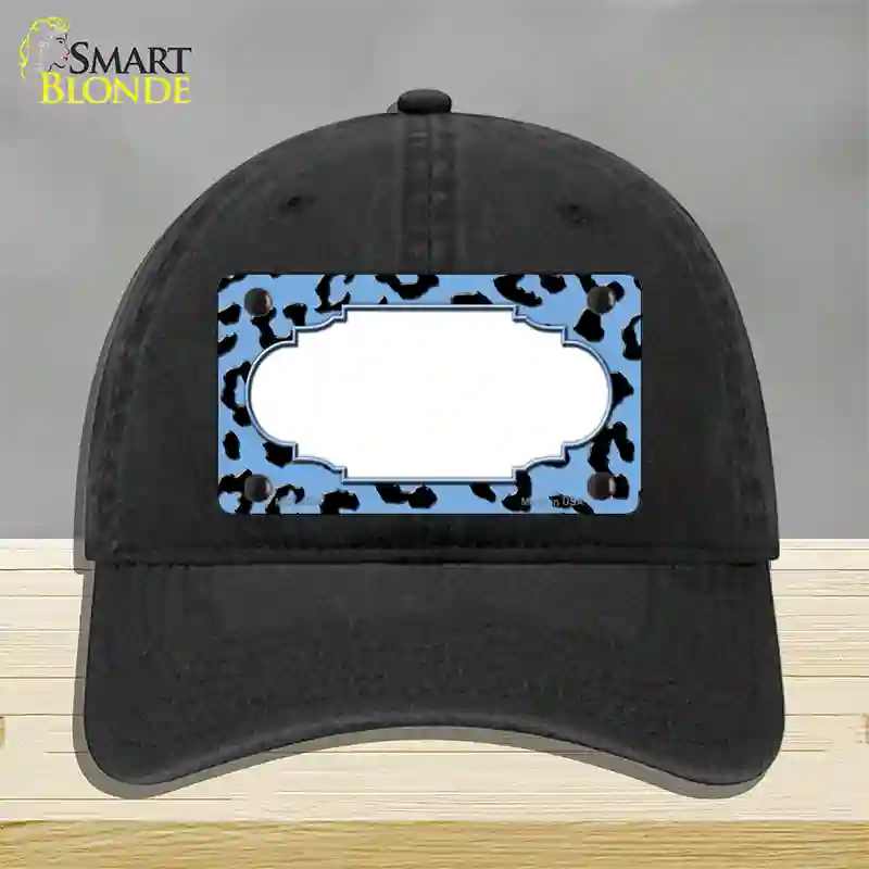 Light Blue Black Cheetah Scallop Novelty License Plate Hat Unconstructed Cotton / Black