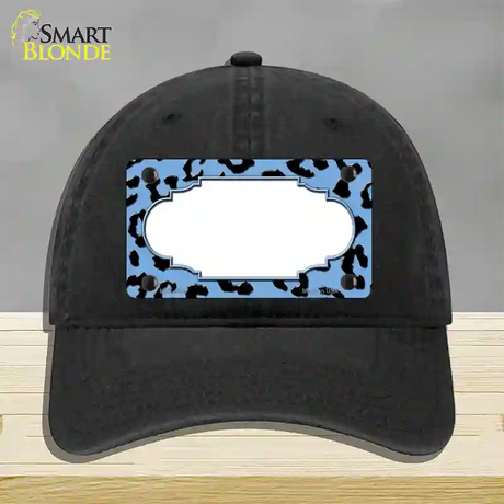 Light Blue Black Cheetah Scallop Novelty License Plate Hat Unconstructed Cotton / Black