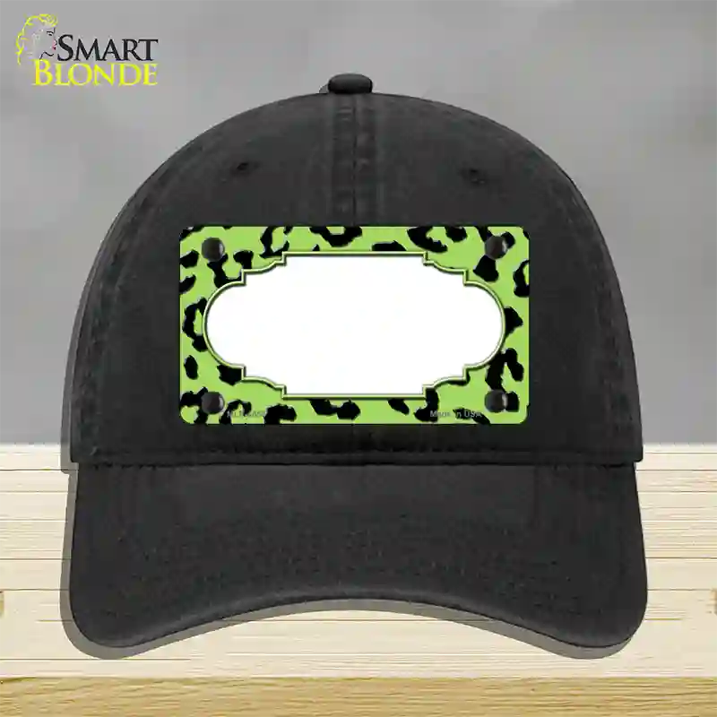 Lime Green Black Cheetah Scallop Novelty License Plate Hat Unconstructed Cotton / Black