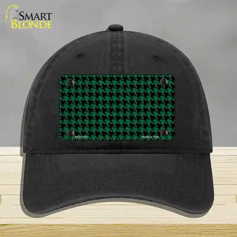 Green Black Houndstooth Novelty License Plate Hat Unconstructed Cotton / Black