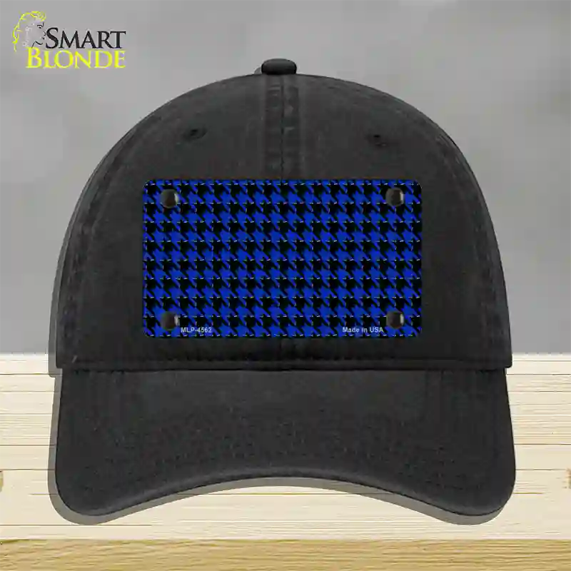 Blue Black Houndstooth Novelty License Plate Hat Unconstructed Cotton / Black