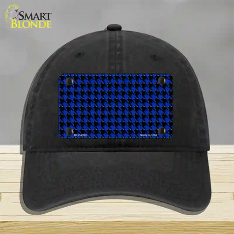 Blue Black Houndstooth Novelty License Plate Hat Unconstructed Cotton / Black