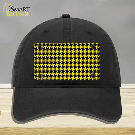 Yellow Black Houndstooth Novelty License Plate Hat Unconstructed Cotton / Black