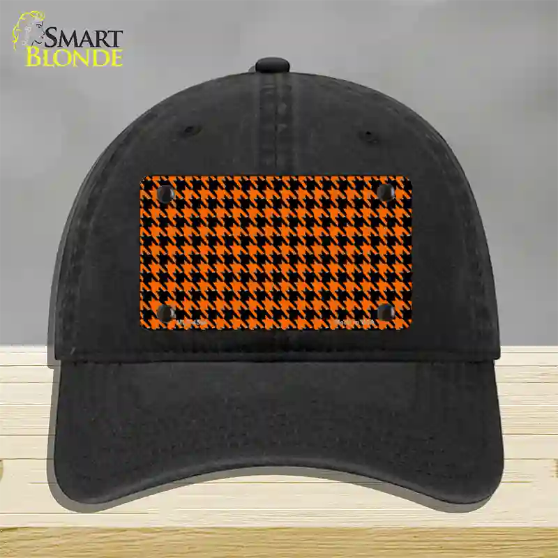 Orange Black Houndstooth Novelty License Plate Hat Unconstructed Cotton / Black