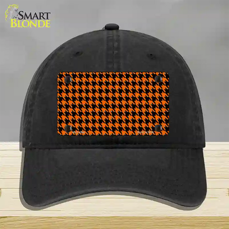 Orange Black Houndstooth Novelty License Plate Hat Unconstructed Cotton / Black