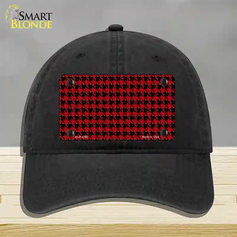 Red Black Houndstooth Novelty License Plate Hat Unconstructed Cotton / Black