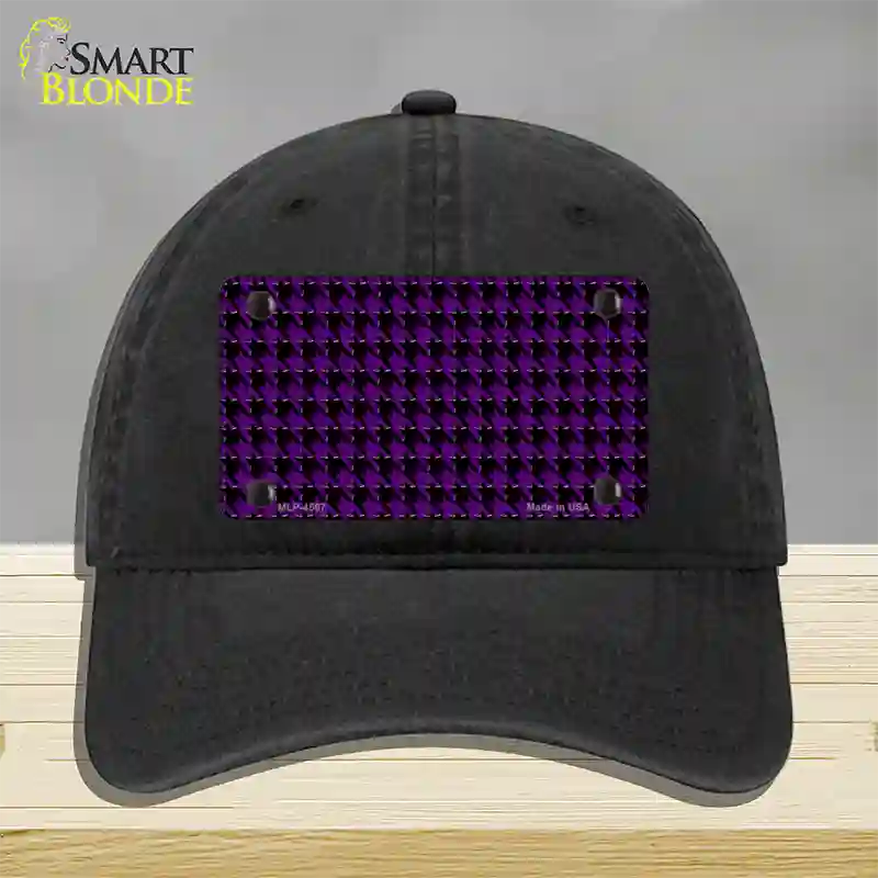 Purple Black Houndstooth Novelty License Plate Hat Unconstructed Cotton / Black